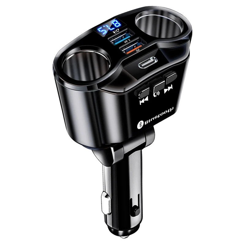 Bluejw Double Cigarette Lighter Adapter Car Charger - 3 USB Ports & Bluetooth Speaker - Play Music, Handsfree Calling - Automobile Charger - Image 1